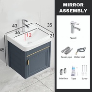 Aluminum Bathroom Cabinet Mirror Ceramic Sink with Basin Set Cosmetic Storage Mirror Box Kabinet Bercermin