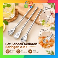 - H6145 2 in 1 Food Grade Stainless Steel Strainer Spoon & Straw Set Stainless Steel Spoon & Straw/ 