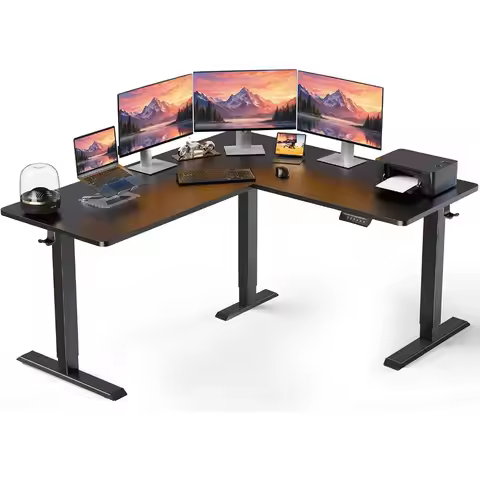 63" L-Shaped Electric Adjustable Height Desk, Black | Memory Presets, Interchangeable Sides, Stable