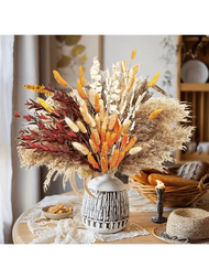 80入組乾燥波斯草裝飾，鬆軟的波斯草花束，用於花卉擺設婚禮Boho咖啡桌家居裝飾，秋季農舍房間裝飾