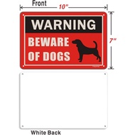 2 Pack Beware of Dog Signs 10 x 7 Inches Metal Dogs Warning Sign for Fence Yard Door Gate Lawn Refle