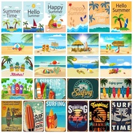 Retro Tin Sign  Hello Happy Summer Time Holiday Hawaii Beach Surfing Metal Poster for Home Bar Club 