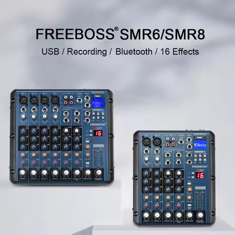 FREEBOSS 6 8 Channels Mixing Console 2 Stereo 16 DSP Professional Audio Mixer USB Record Bluetooth D