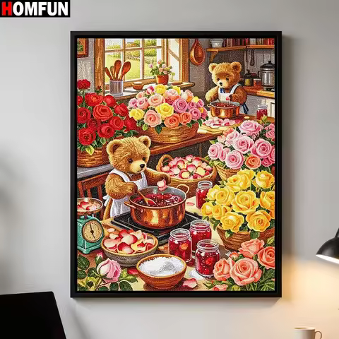 HOMFUN New Diamond Painting "Bear Rose Jam" Full Square Resin Drill Diy 5d Diamond Embroidery Pictur