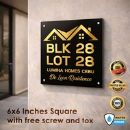 Personalized Home Address Plate House Number Plate 6X6 inches SQUARE Acrylic Plate Waterproof