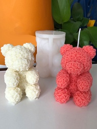 แม่พิมพ์ซิลิโคนเทียนหอมรูปหมีกุหลาบ3D วันวาเลนไทน์งานประดิษฐ์ทำมือตกแต่งตุ๊กตาหมีเท็ดดี้ยิปซั่ม