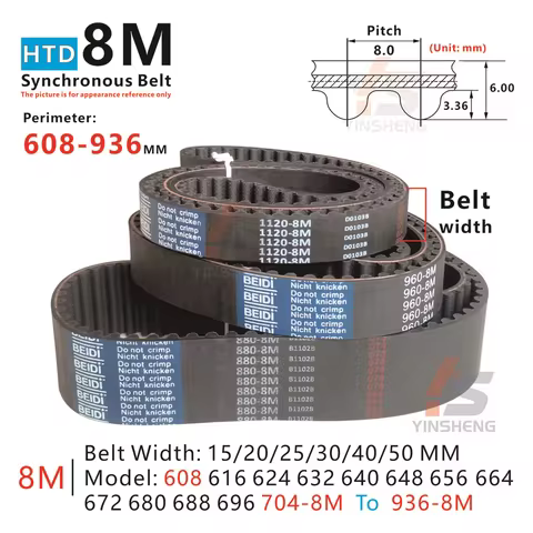 HTD 8M Timing Belt perimeter 608-936MM Model 608-8M 616-8M 624-8M 632-8M 640-8M 648-8M 652-8M To 936