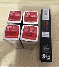 $125 一套5支唇膏 巴黎萊雅148 迷霧肉桂 7ml 小鋼筆 Maybelline 極綻色絲絨霧光唇膏 601 猩紅熱戀