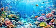 Underwater World Aquarium Background, Seaworld Ocean Floor Tropical Fish Coral Reef Aquatic Nature P