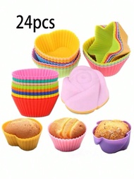 12/24入組四色矽膠蛋糕杯蛋糕模具,布丁果凍製作器diy烘焙工具
