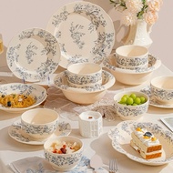 [SET] Porcelain dinnerware set with flower and bird motifs, 2-person dining table set, 4-person dini