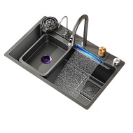 LQ Kitchen Sink Washbasin Black Sink Waterfall 304 Stainless Steel Kitchen Sink