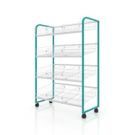 kefva ชั้นตะกร้าวางข้อต่อ 4ชั้น หน้าเดียว ขนาด40x90x130cm รุ่นปรับเอียง มีล้อเลื่อนและกั้นแบ่ง3ช่อง 