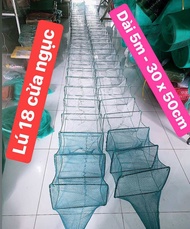 Lú 12 cửa ngục dài 5m Khung 30 x 50cm và 25 x35cm Lú 18 cửa hom Bắt Tôm Bắt Cá Mặt lưới 15p