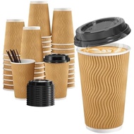 SIUQ 12 oz Coffee Cups-90 Pack Disposable Coffee Cups with Lids and Straws, Insulated Ripple Wall To