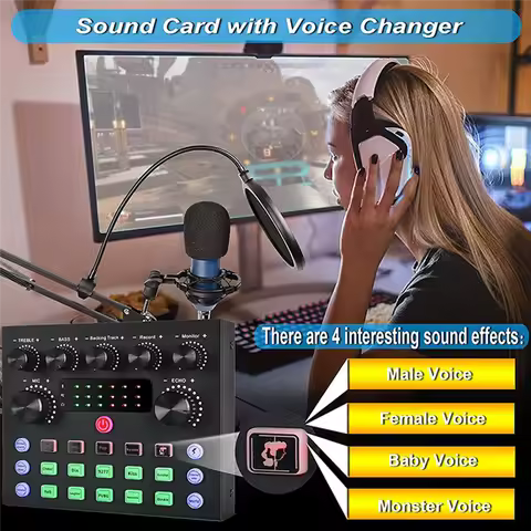 Y22A-V8S Audio Mixer With Voice Changer,Podcast Mixer,Sound Card For Phone Gaming Karaoke Studio Liv