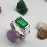 925 Perak Original Cincin Lelaki Batu Permata Zamrud Masak 925 Pure Silver Green Stone Men Ring