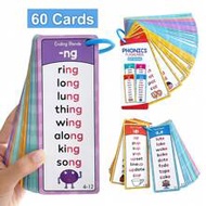 60 Pcs Double-Sided English Phonics Flashcards, Suitable For Preschoolers, Kindergarteners, 1st-2nd 