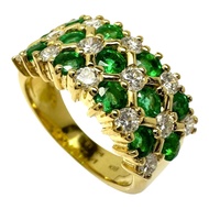 Size 9.5, Emerald (total 1.24ct), Diamond (total 0.71ct), K18 Gold Ring, 7.6g, Women's [Used]
