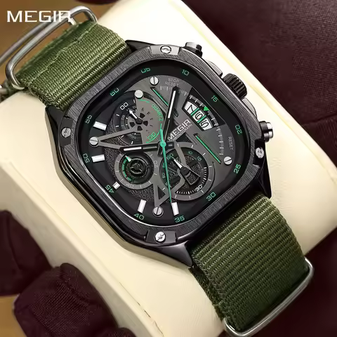 MEGIR 2217 Brand Men's Quartz Watch Sports Canvas Strap Chronograph Automatic Calendar Fashion Watch