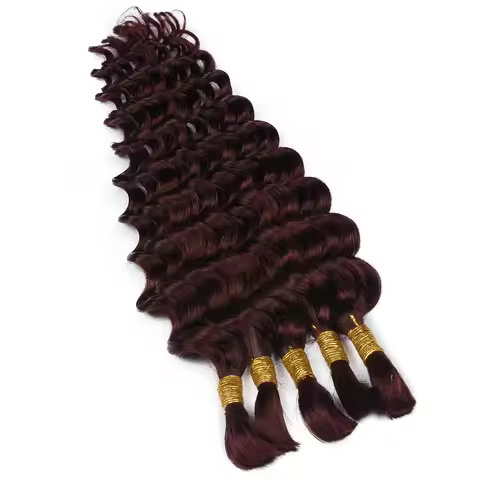 Deep Wave 100% Human Hair Bulk for Boho Braid 99J No Weft Deep Curly Brazilian Remy Bulk Hair for Br