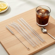 10-Piece Set: 8 Extra-Long 31cm Glass Straws for Stanley + 2 Brushes – Reusable, Heat-Resistant Boro