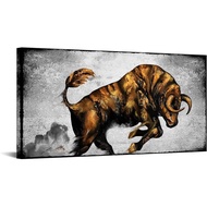 Modern Cool Animal Canvas Wall Art Golden Bull Painting Giclee Print Artwork for Office Living Room Decor Abstract Animal Wall Decoration Framed Ready