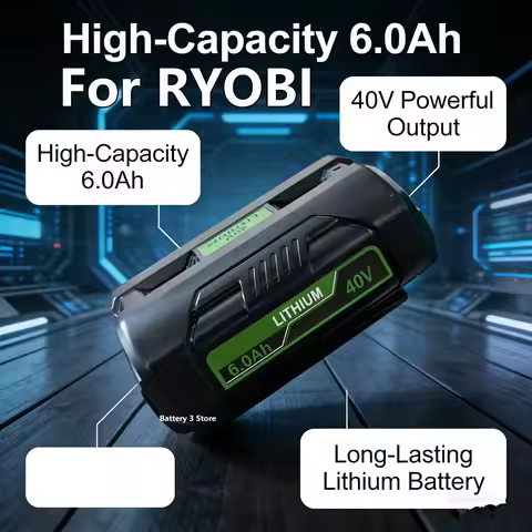 for Ryobi 6.0Ah 40V Li-Ion Rechargeable Battery 40V Cordless Power Tools Battery OP4040 OP40501 OP40