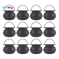 12Pcs Mini Black Cauldron with Handle Halloween Mini Witch Cauldron Halloween Pot Candy Holder for H