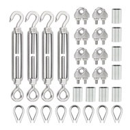 304 Stainless Steel Turnbuckle M5 Wire Rope Tension Tensioner Strainer And M3 Wire Rope Clips For 1/8 Inch Cable Railing Kit
