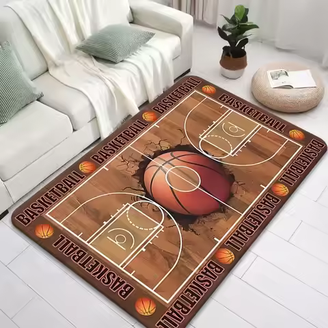 2D Basketball Court Area Rug Soft Non-Slip Basketball Crack Print Floor Mat Sports Theme Decor Carpe