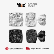 Vnox Fashion Square Pleated Earrings For Men, Stainless Steel Retro Punk Black Silver Stud Earrings,
