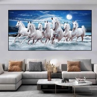 7 Horses Painting Wall Art for Instant Success, Modern Running Horse Group Canvas Painting for Livin