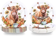 Grencian 50Pcs Fall Paper Plates 9" Large Disposable Heavy Duty Orange Pumpkin High Theme land Cow P