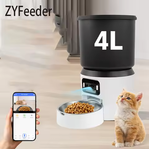 4L Automatic Cat Feeder Pet Smart Cat Food Kibble Dispenser Button Version WiFi Camera Smart Video A