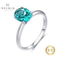 WKLQLQ 925 Silver Ring 2ct Blue Green Diamond Ring Oval Main Stone Ring White Simple Female Ring