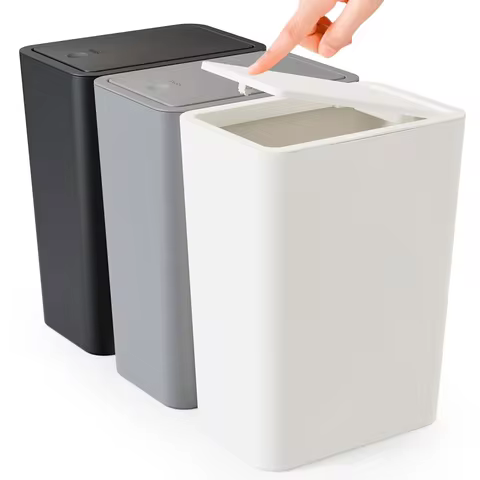 3 Pack Small Trash Can with Lid 10L Plastic Slim Garbage Bin 2.6 Gallon Pop-Up Lid for Bathroom Bedr
