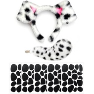 Dalmatian Ears Headband with Tail - Adjustable Puppy Dog Costume Headwear for Adult Women