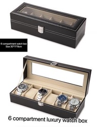 HOTBUY - [6間格]高級PU皮革帶扣手錶盒 首飾盒 收納展示盒- 黑色 x1pc