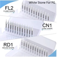 12pcs/Box Dental White Stone Polishing FG 1.6mm Burs Cone/Flame/Round Shape Arkansas Stone FL2 CN1 F