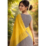 Trending Linen Saree with Mirror Work