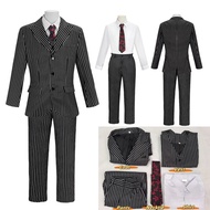 Wednesday The Addams Family Gomez Addams Cosplay Costume Black Striped Blazer Pants Vest Shirt Tie S