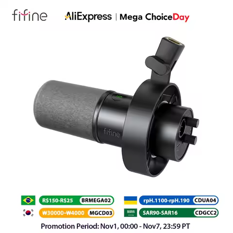 FIFINE USB/XLR Dynamic Microphone with Shock Mount,Touch-mute,Headphone Jack&Volume Control,for PC o
