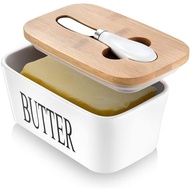 Large Butter Dish with Lid Holds Up to 2 Sticks Ceramics Butter Keeper Container with Knife and Stainless Steel Double-layer Silicone Sealing Butter Dishes with Covers Good Kitchen
