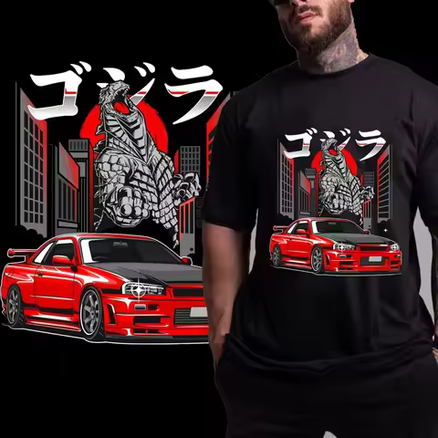 JDM GT-R R34 Car Monsters Man Tshirt Monster Skyline GTR JDM Car Cotton Graphics T Shirt Harajuku Sh