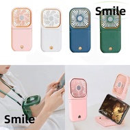 SMILE Handheld Fans 3-speed Wind Speed Outdoor Easy to Carry Desktop Type Mobile Phone Stand Mini Fan