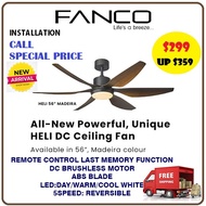 FANCO ceiling fan HELI 56 CEILING FAN  Heli 66  3 TONE LED LIGHT KIT WITH REMOTE  Singapore Warranty  FREE Express Delivery