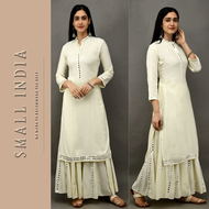 {**ส่งฟรี**} SMALL INDIA 🦚🌟 Rayon Mirror Work Kurti Set 🦚🌟 Ladies Kurti And Palazo Set