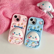 【Cinnamoroll 】Cute iPhone Liquid Silicone Casing IPhone 15 Pro Max 14 Pro Max 13 Pro Max 12 Pro IPhone 11 With Rotating Bracket holder Soft IPhone Cover