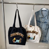 Shoulder Tote Bag School Bag Canvas Bag ins Style Casual Embroidered Letter Vertical Style Shoulder 